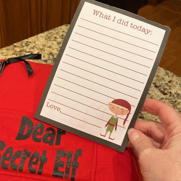 Petal Lane “Dear Secret Elf” pillow. 10” pillow with removable red slip cover. - Picture 2 of 11